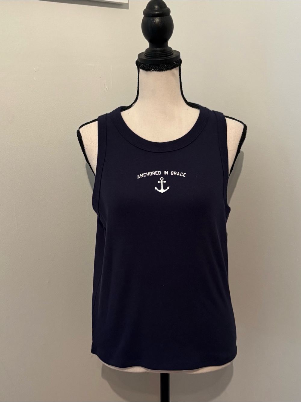 Anchored in Grace Navy Women's Tank Top by Ruby & Jewell Size XL NWT